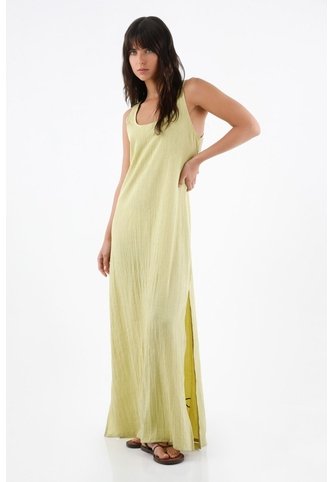Tennis Vestido Largo Para Mujer En Poliéster Verde Lima Fit Relajado Con Textura Arrugada Tennis