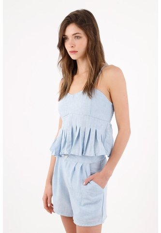 Tennis Bermuda Tiro Alto Con Pliegues Frontales En Azul Celeste Para Mujer Tennis
