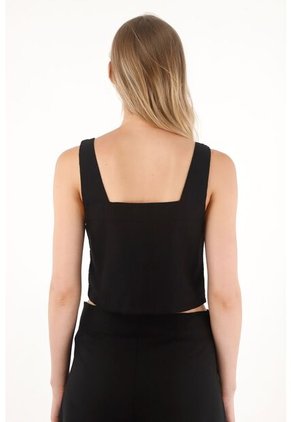 Tennis Camisa Crop En 100% Lino Negra Para Mujer