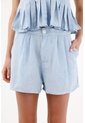 Tennis Bermuda Tiro Alto Con Pliegues Frontales En Azul Celeste Para Mujer de Tennis