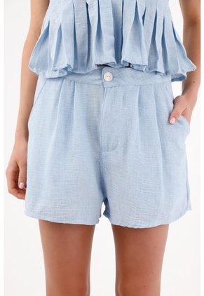 Tennis Bermuda Tiro Alto Con Pliegues Frontales En Azul Celeste Para Mujer