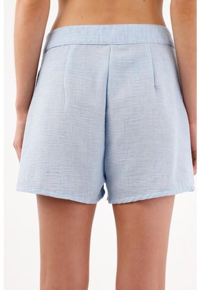 Tennis Bermuda Tiro Alto Con Pliegues Frontales En Azul Celeste Para Mujer