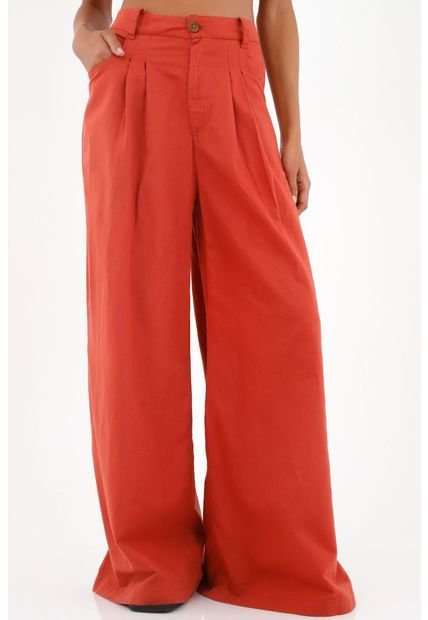 Pantalón En Lino Rojo Para Mujer