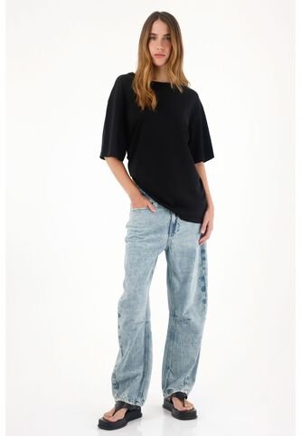 Tennis Camiseta Oversize Con Cuello En Rib Negra Para Mujer Tennis