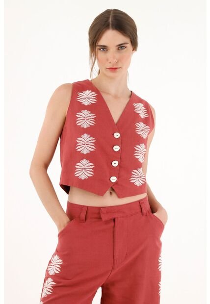 Tennis Chaleco Tipo Sastre Rojo Para Mujer