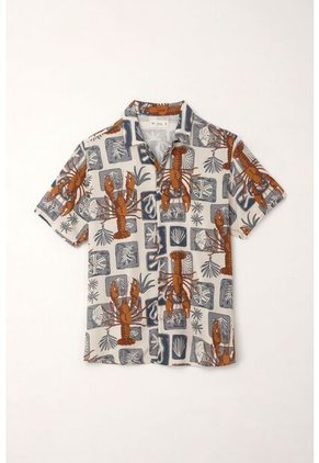 Tennis Camisa Tipo Bowling Con Estampado De Langostas Para Hombre