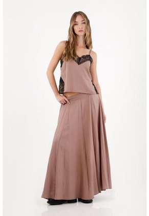 Tennis Camisa De Tiras Con Encaje Café Para Mujer