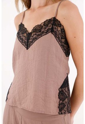 Tennis Camisa De Tiras Con Encaje Café Para Mujer