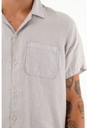 Tennis Camisa Gris Manga Corta En 100% Lino Para Hombre
