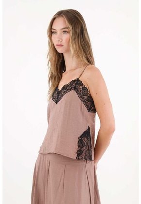 Tennis Camisa De Tiras Con Encaje Café Para Mujer