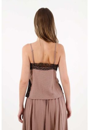 Tennis Camisa De Tiras Con Encaje Café Para Mujer