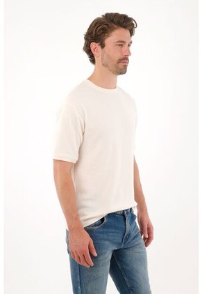 Tennis Camiseta Relaxed Fit Con Textura Waffle De Algodón Crema Para Hombre