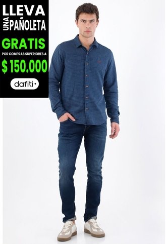 Tennis Camisa Manga Larga Regular Fit Con Micro Estampado En Algodón Azul Para Hombre Tennis
