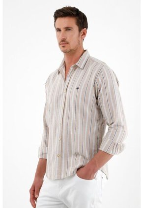 Camisa Café Manga Larga Para Hombre