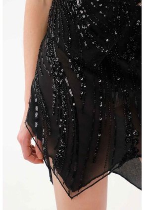 Tennis Falda Corta De Lentejuelas Negra Para Mujer