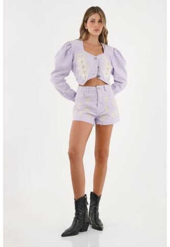 Chaqueta Morada Con Bordados Decorativos Para Mujer Tennis