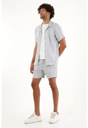 Tennis Camisa Azul Tipo Bowling A Rayas Para Hombre