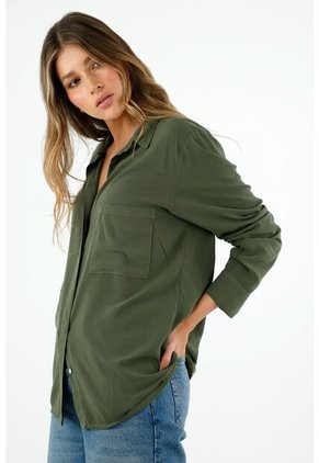 Camisa Manga Larga Verde Para Mujer