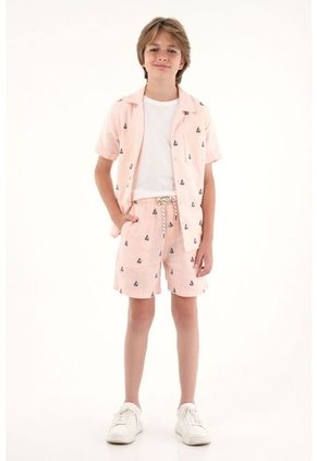 Bermuda Rosada Con Bordado De Veleros Para Niño