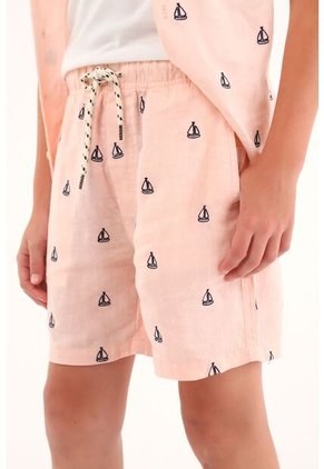 Bermuda Rosada Con Bordado De Veleros Para Niño