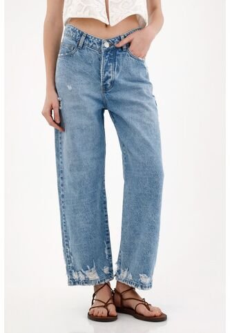 Tennis Jean Recto Con Desgastes Localizados Azul Para Mujer Tennis