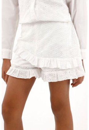 Bermuda Blanca En Ojalillo Con Boleros Para Niña