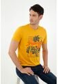 Camiseta De Hombre, Cuello Redondo Manga Corta, Con Estampado Tropical Vides, Color Amarillo de Tennis