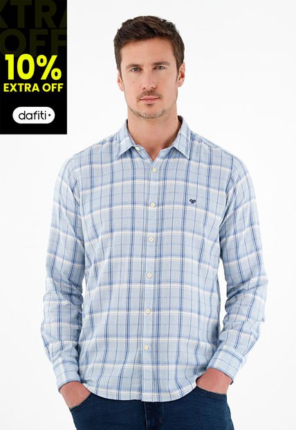 Camisa Con Diseño A Cuadros Azul Para Hombre