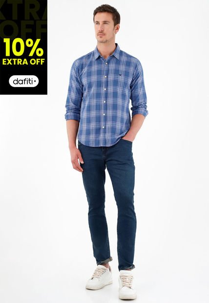 Camisa Con Diseño A Cuadros Azul Para Hombre