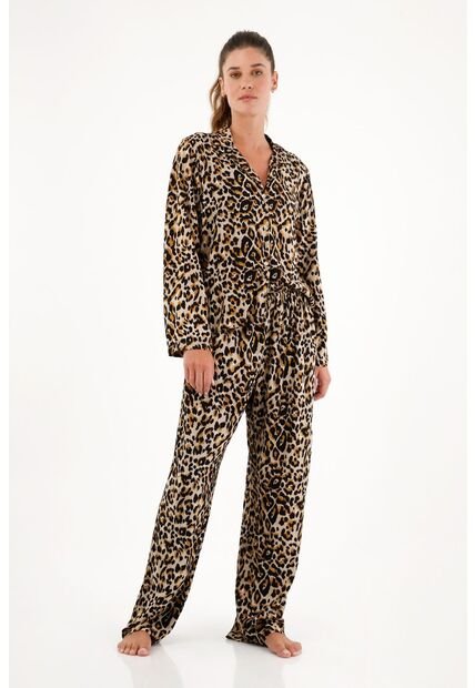 Conjunto De Pijama Estampado Animal Print Para Mujer