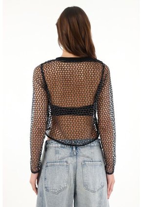 Tennis Camiseta Crop En Malla Negra Para Mujer