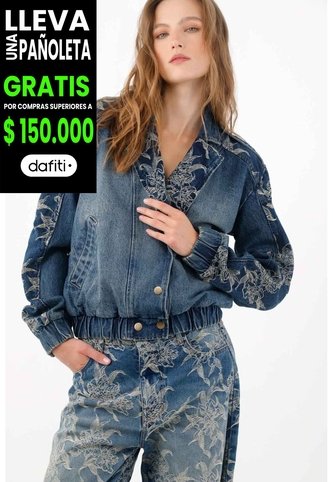 Tennis Chaqueta Bomber Fit Relajado Con Bordado Floral En Algodón Azul índigo Para Mujer Tennis