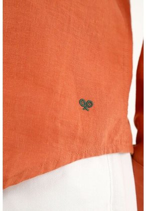 Tennis Camisa Naranja En 100% Lino Para Hombre