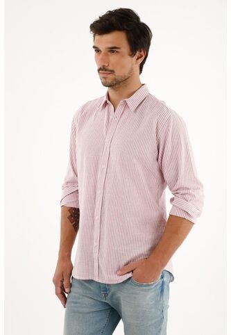 Camisa Rosada A Rayas Manga Larga Para Hombre Tennis