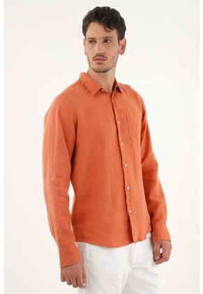 Tennis Camisa Naranja En 100% Lino Para Hombre
