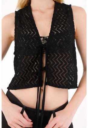 Tennis Chaleco Con Transparencia Negro Para Mujer