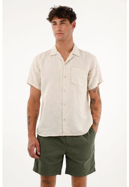 Tennis Camisa Crudo Manga Corta En 100% Lino Para Hombre