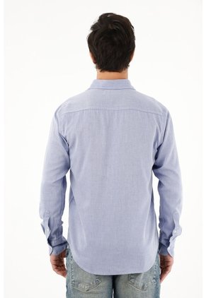 Tennis Camisa Azul Con Diseño Preteñido Manga Larga Para Hombre