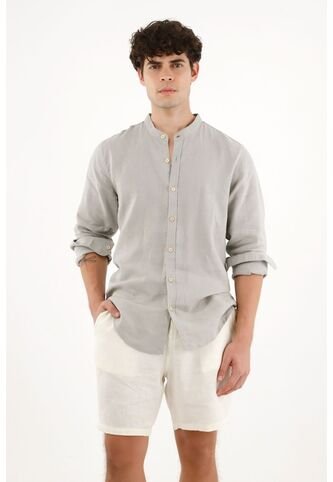 Tennis Camisa Manga Larga Gris En 100% Lino Para Hombre Tennis