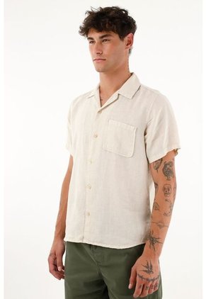 Tennis Camisa Crudo Manga Corta En 100% Lino Para Hombre