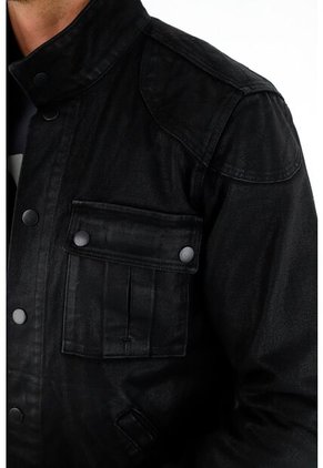 Abrigo Negro En Denim Efecto Cuero Para Hombre