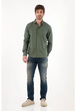 Tennis Camisa Manga Larga Preteñida Verde Para Hombre