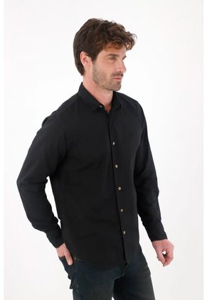 Tennis Camisa Clásica Preteñida Con Cuello Camisero Negra Para Hombre