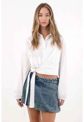 Tennis Camisa En Popelina Con Amarre En Fajón Blanca Para Mujer
