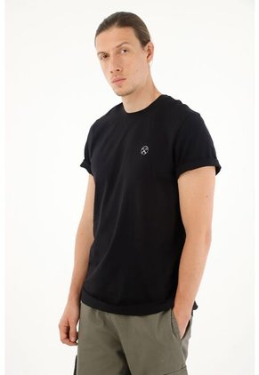 Tennis Camiseta Negra Estampada En Espalda Para Hombre