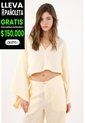 Tennis Camisa Fit Relajado Con Mangas Kimono En Lino Amarillo Pastel Para Mujer de Tennis