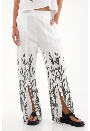 Tennis Pantalón Recto Con Efecto Bordado Blanco Para Mujer