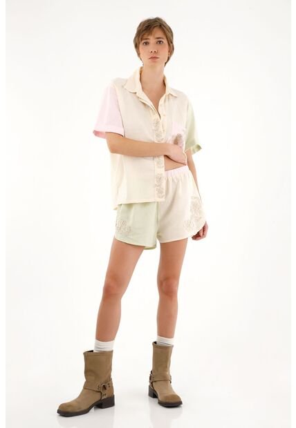 Tennis Bermuda Corta Multicolor Con Bordados Para Mujer