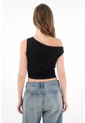 Tennis Camiseta Crop En Rib Negra Para Mujer