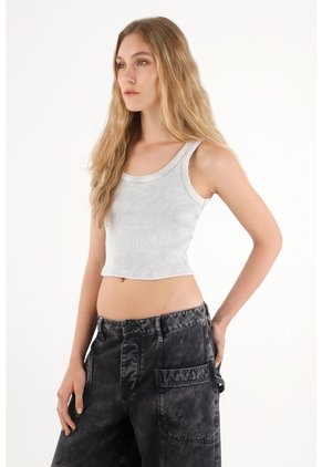 Tennis Camiseta Tipo Esqueleto En Rib Gris Para Mujer